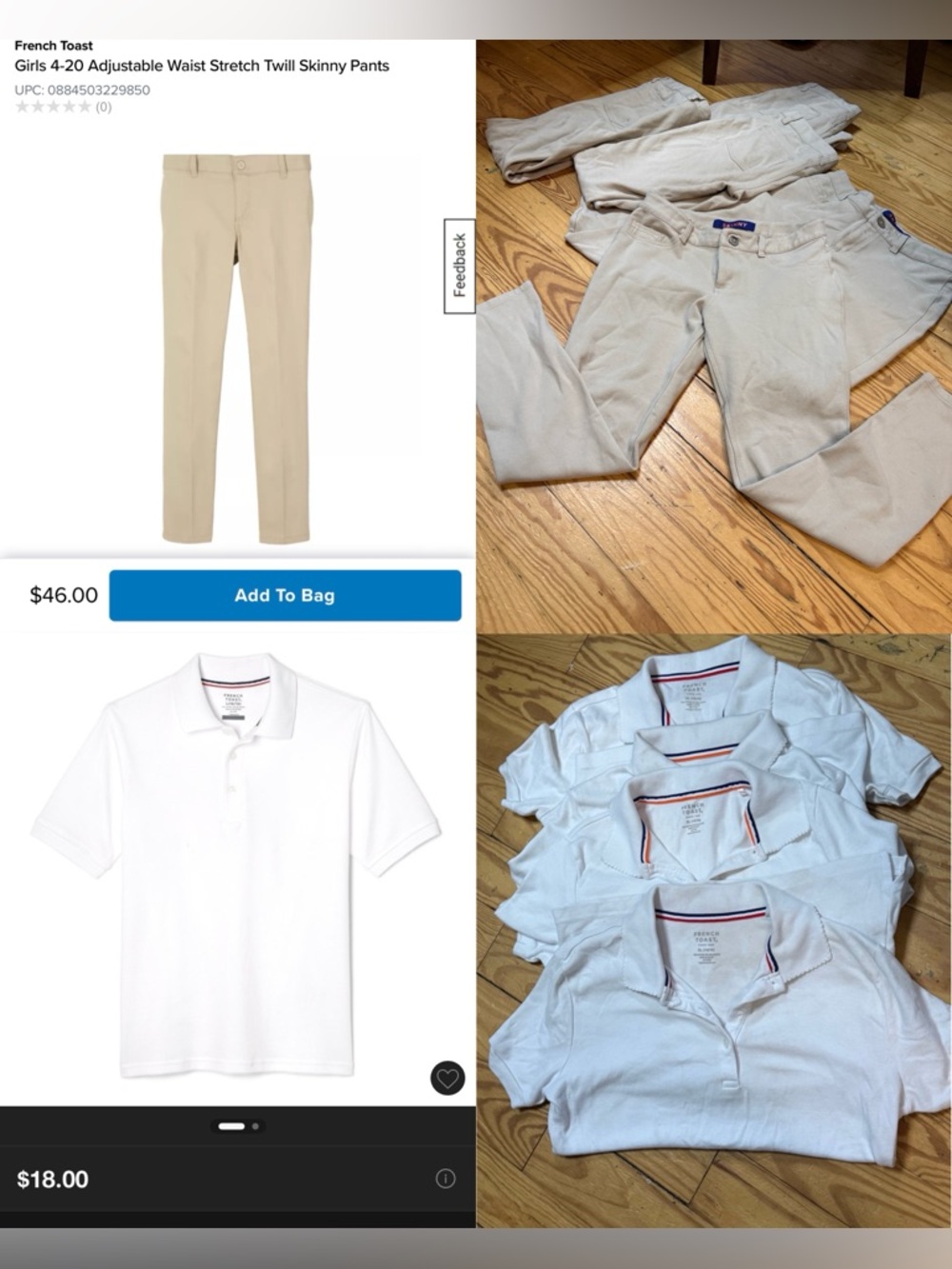 Lot of French Toast girls14/16 uniform polos and Tan Khaki School Pants